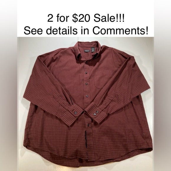 Men’s Van Heusen Button Up Shirt, Cotton, size XL 17-17.5, Maroon and Tan - Picture 1 of 4